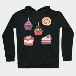 Cake cupcake set watercolor Hoodie